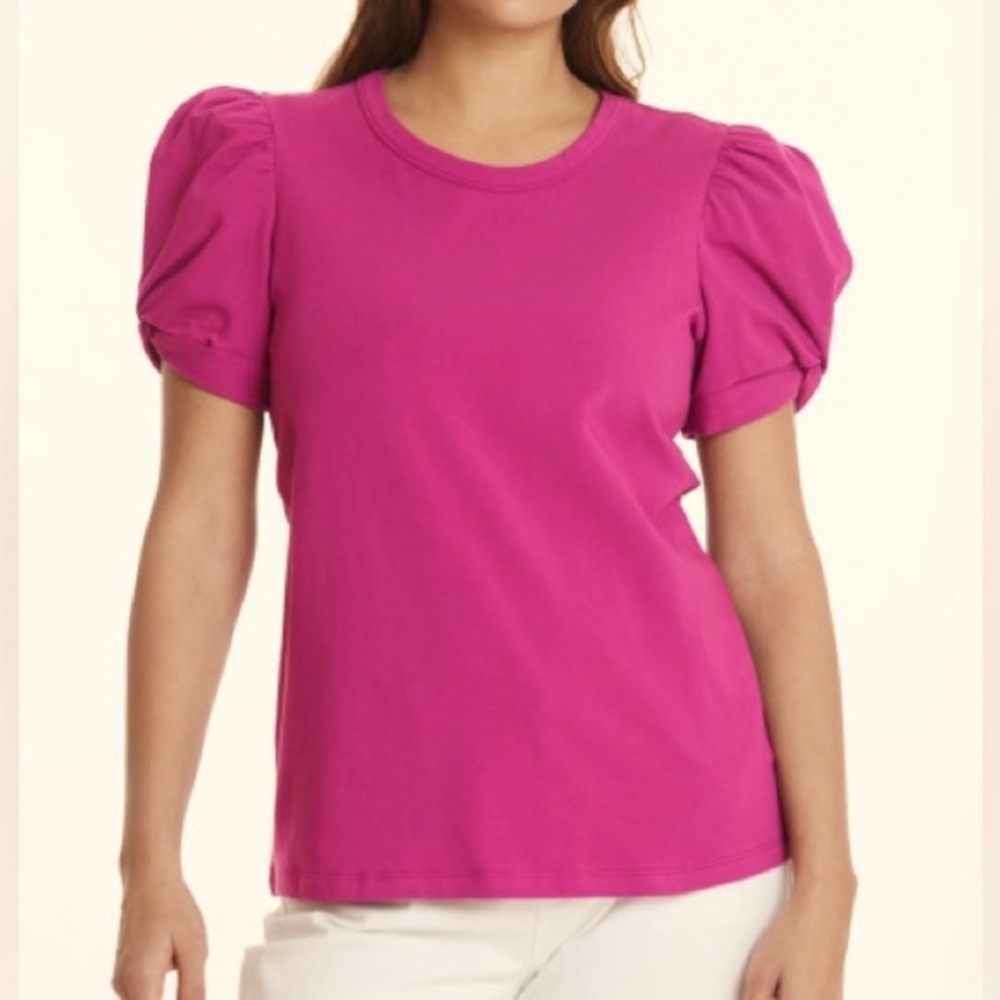 Tyler Boe Kari Puff Sleeve Tee in Hot Pink